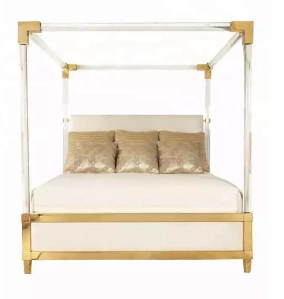 Luxury High Quality Steel Stain Modern Style Acrylic Bed With Brass Metal Lucite Bed Frame Hospital King Queen Size For Bedroom