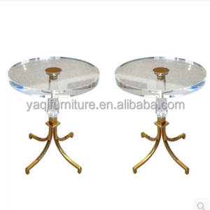 Hot modern acrylic round small coffee tables with stainless steel leg