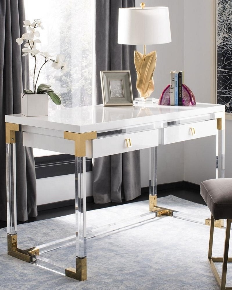 Yaqi 2021 luxury modern design high quality beautiful  acrylic office table acrylic desk  acrylic bureau writing desk