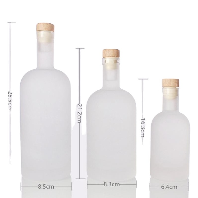 Custom 150ml  200ml 375ml 500ml 750ml 1000ml Clear frosted oslo glass bottle vodka spirit wine bottle for liquor corked