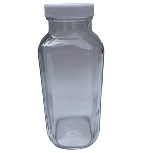 16 oz clear wide mouth glass french square milk bottle