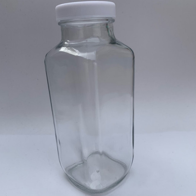 16 oz clear wide mouth glass french square milk bottle