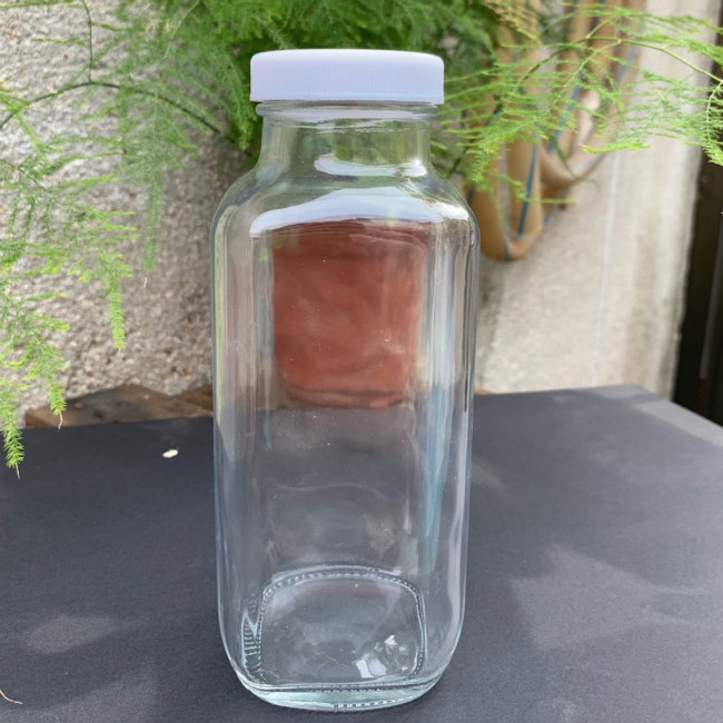 16 oz clear wide mouth glass french square milk bottle