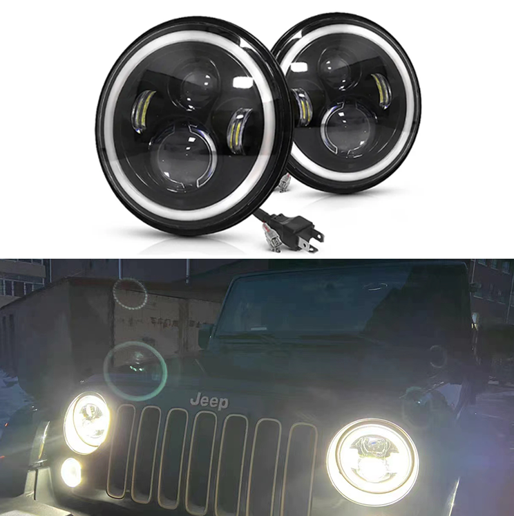 7Inch Led Headlight H4 Halo Ring Angle Eye Driving Light DRL Round Headlamp For Motorcycle Jeeps Wranglers JK JL Grand Cherokee