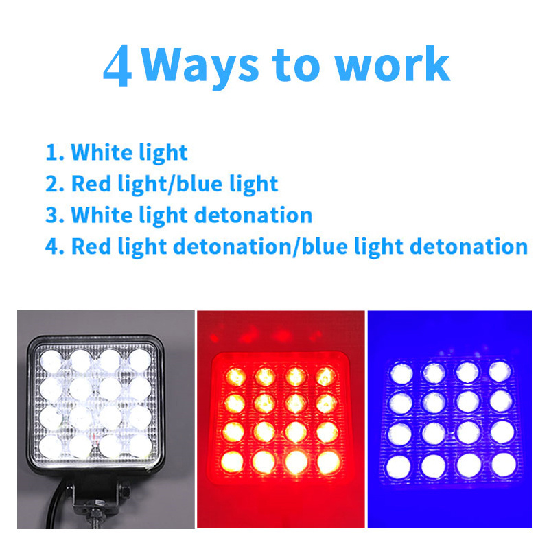 48w led work light 4 Inch DC9-36V 20 24 40 50MM with red or blue flashing Aluminum universal for offroad Vehicle truck Bulb