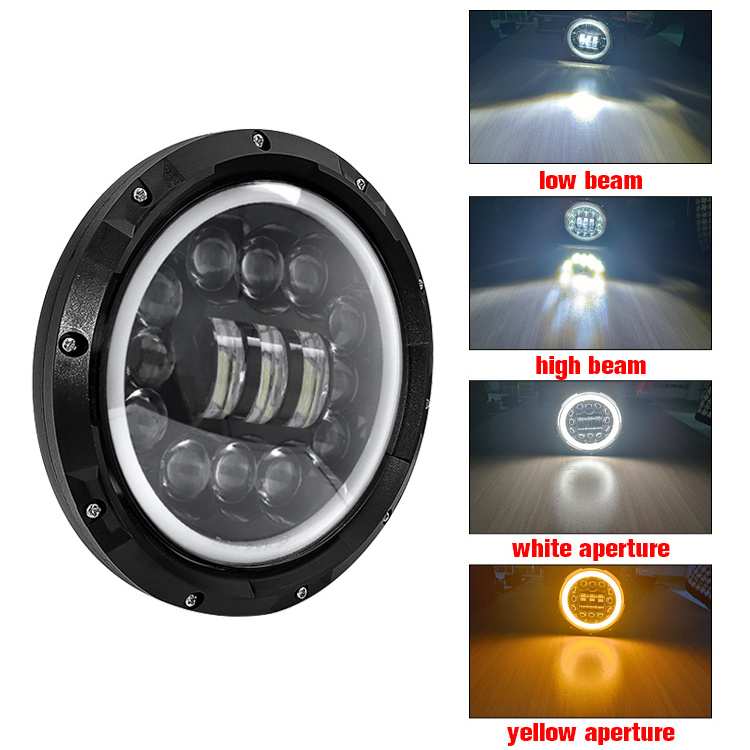 7 inch led round headlight for jeep JL JK  led work bulb 24v high low beam led projector lens led headlight angel eyes