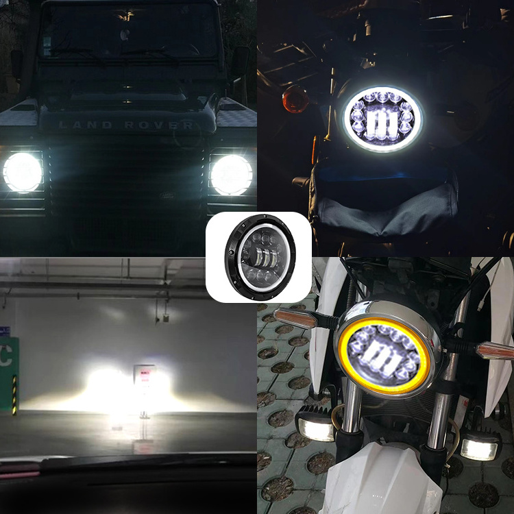 7 inch led round headlight for jeep JL JK  led work bulb 24v high low beam led projector lens led headlight angel eyes