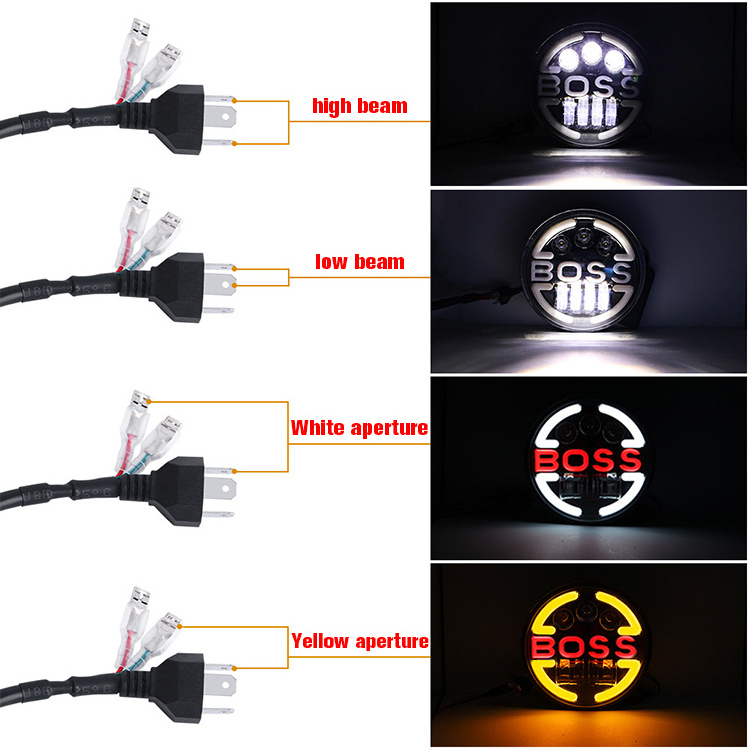 7 inch led headlight for jeep 80w hi-lo off road led work light dual color led headlight h4 gtr angel eye motorcycle headlight