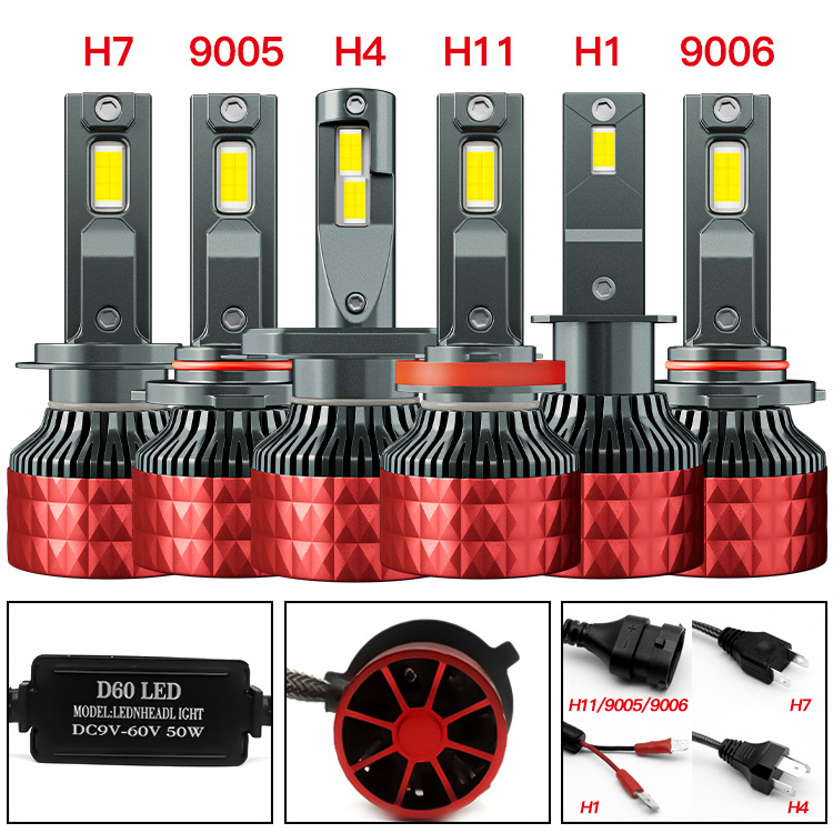 D60 led headlight bulb 100w high power super bright focos led para h1 h3 h11 hb5 9005 9006 led h4 canbus for  SUV ATV off-road