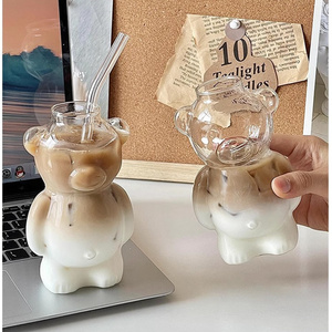 320ml cartoon bear glass coffee cup Creative cute animal water cup Funny juice cup