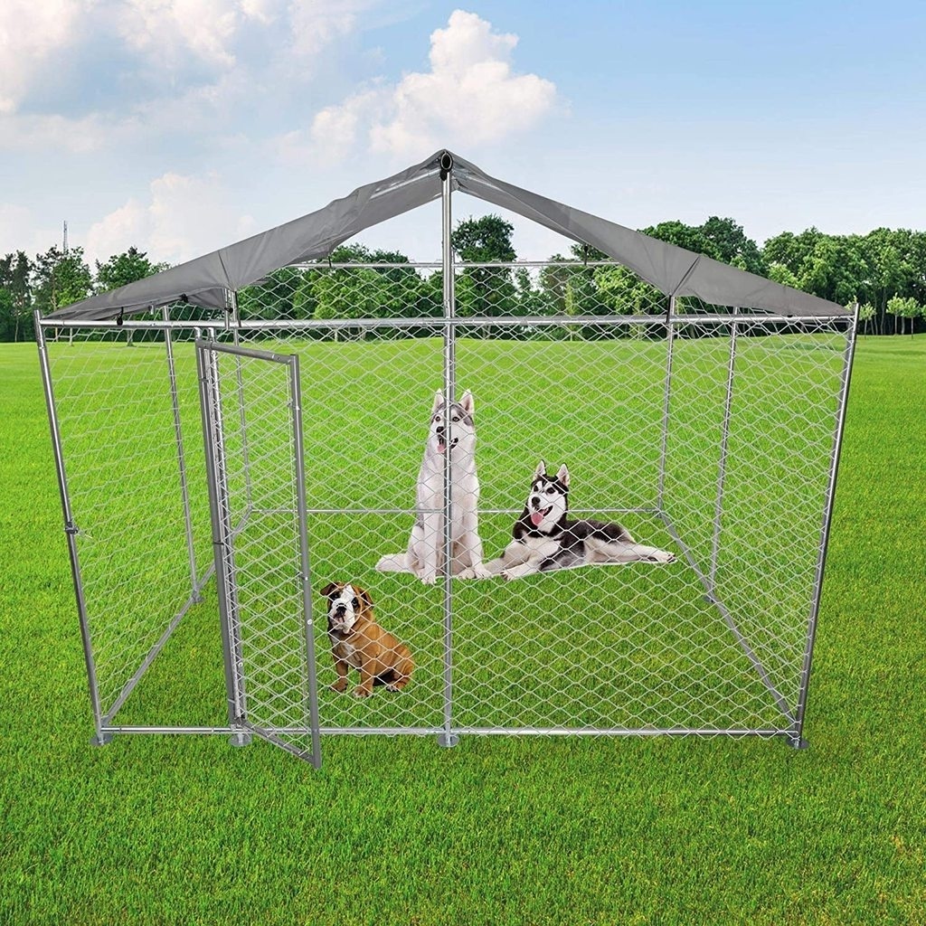 wholesale galvanized large chain link metal dog kennel crate outdoor pet house exercise pen dog run with cover