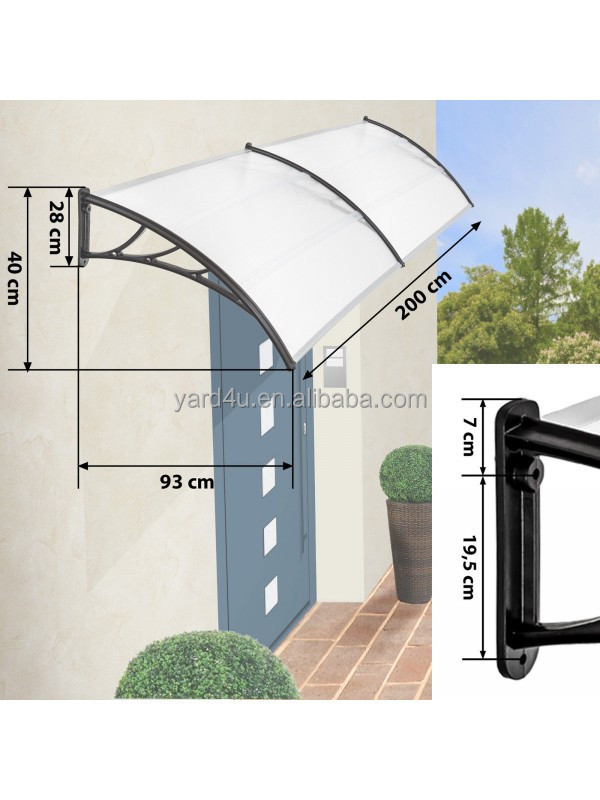 DIY Outdoor Polycarbonate Front Door Window Awning Patio Cover Canopy 1mx2m