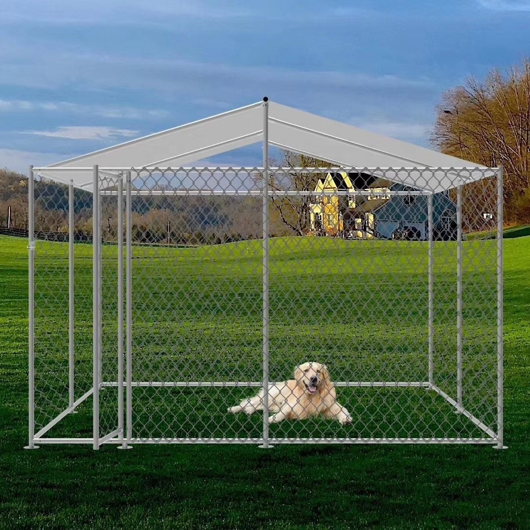 wholesale galvanized large chain link metal dog kennel crate outdoor pet house exercise pen dog run with cover