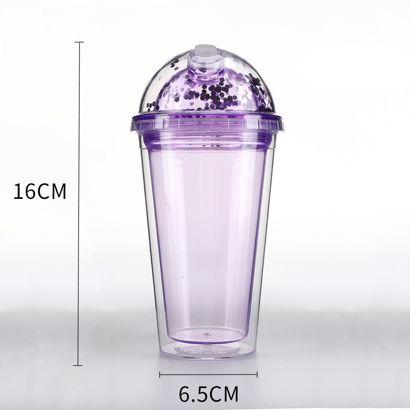 Korea Custom Plastic Bubble Tea Cups Insulated Double Wall Tumbler With Dome Lid