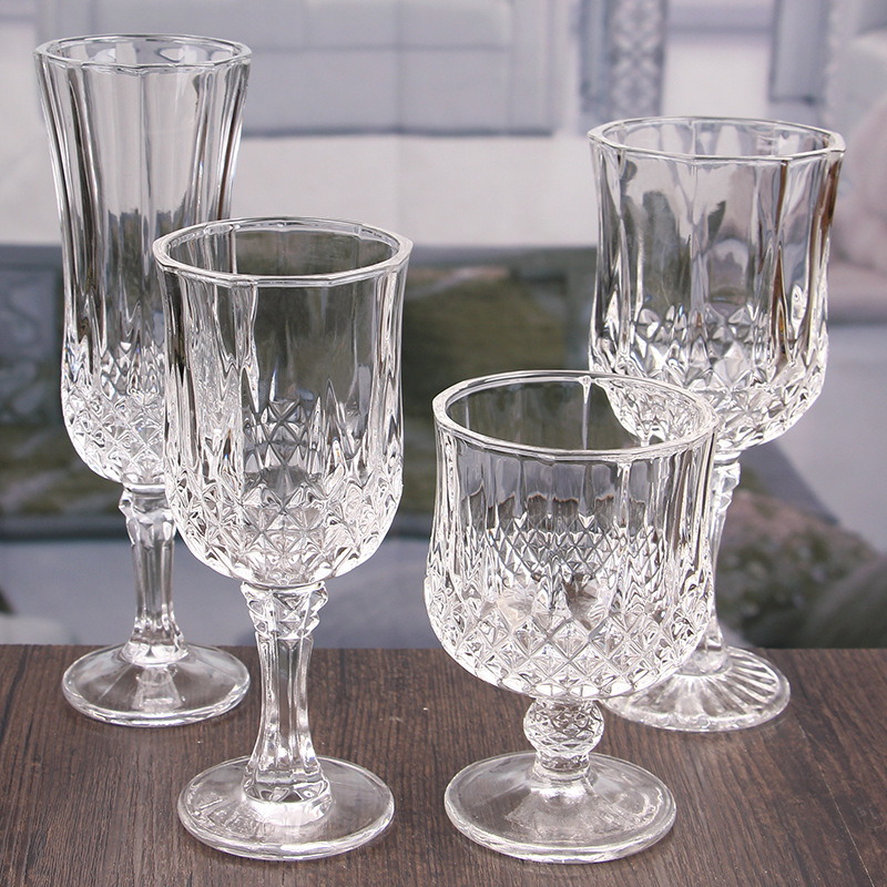 Vintage luxury polycarbonate crystal champagne glasses plastic goblet wine cup for wedding