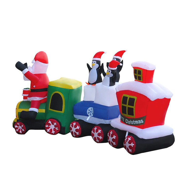 Hot Selling Christmas Outdoor Decoration Inflatable Santa With Three Penguins On train