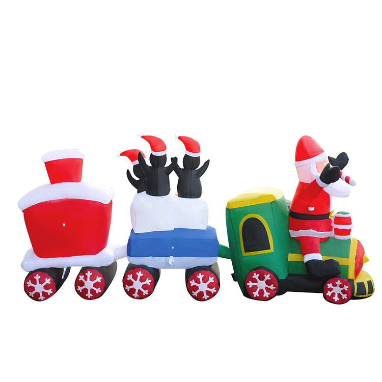 Hot Selling Christmas Outdoor Decoration Inflatable Santa With Three Penguins On train