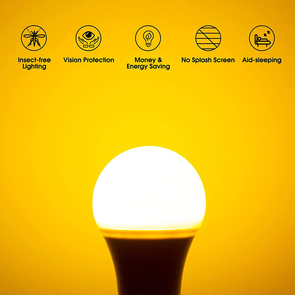 7W E26 E27 B22 Blue Light Blocking LED Yellow Bug Light Eye Protection Amber Bulb for Reading