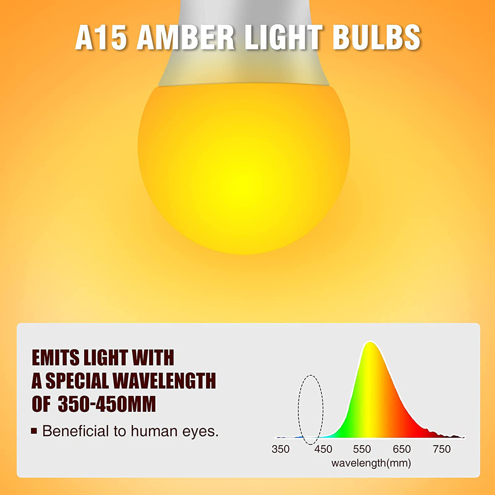 7W E26 E27 B22 Blue Light Blocking LED Yellow Bug Light Eye Protection Amber Bulb for Reading