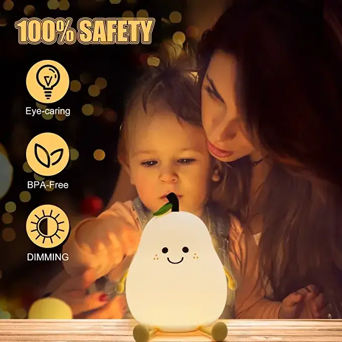 Mini lovely Rechargeable LED Touch Pear Silicon Night light 6 Colors  USB Animal Night lights for kids room Bed Lamp Night light