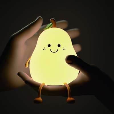 Cute Silicone Pear Light Rechargeable LED Mini Children Night Light Touch Control USB Bedroom Silicone Night Lights for Kids