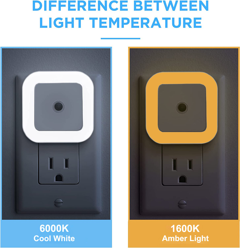 Smart home square plug into wall small modern sensor night light for Kids Room,bedroom,Stair Lights, Hallway Light