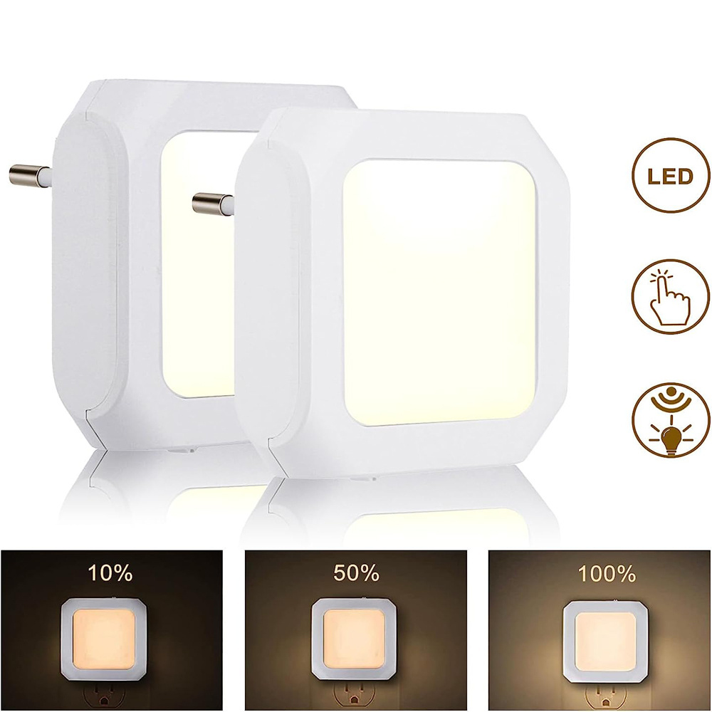 Square LED Smart Light Sensor Night Light Plug In Wall Lamp Kids Bed Room Bathroom Toilet Stairs Nightlight Lighting