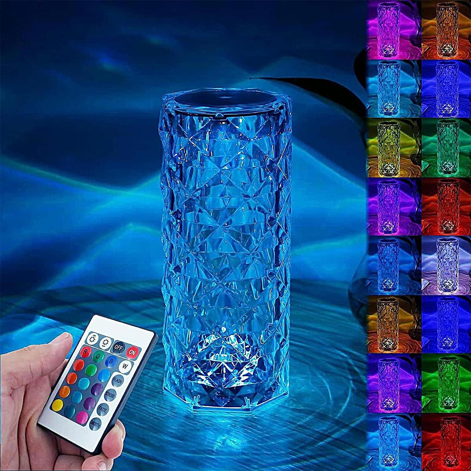 LED Rose Crystal table Lamp Shadow Effect Acrylic Shiny RGB Rechargeable Touch Lamp USB Rose desk Lamps for Bedroom