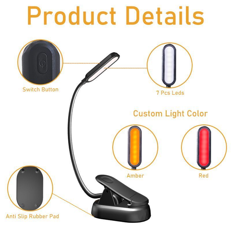 YARRAE Amber Rechargeable Eye Care Blue Blocking Clip Bedside LED Reading Light