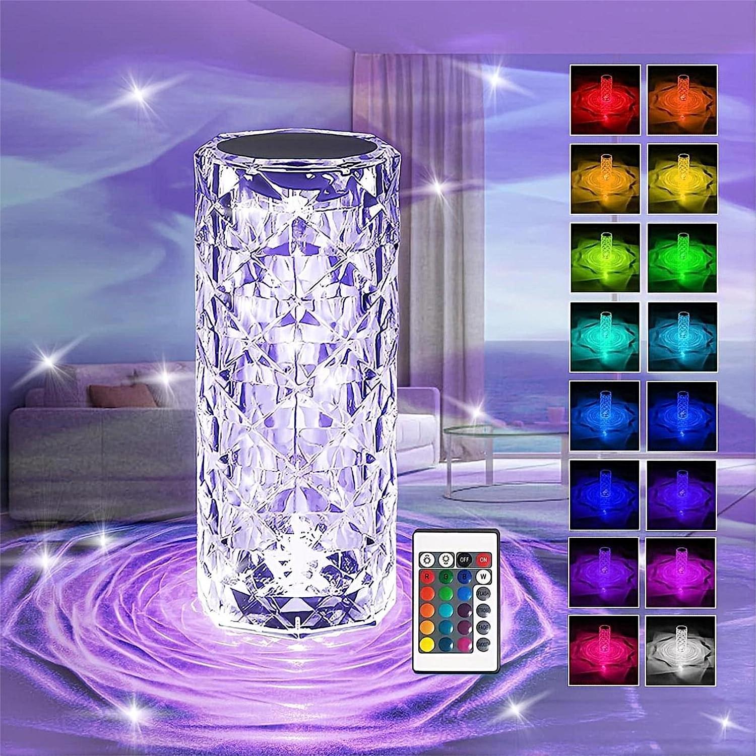 New LED Rose Crystal Table Lamp 16 Colors Changing RGB Rechargeable Lamp USB Romantic Rose Desk Lamps for Bedroom