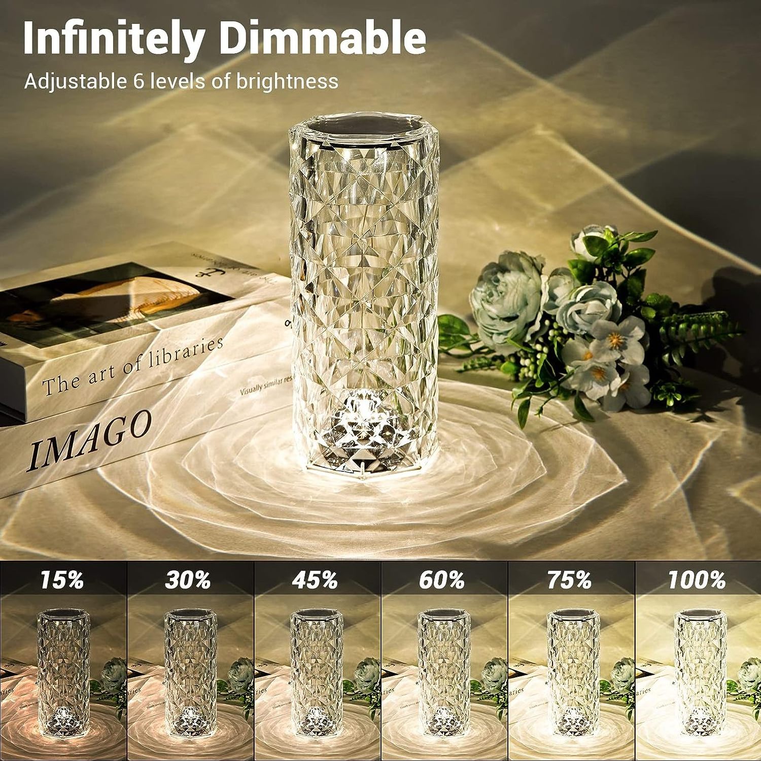 New LED Rose Crystal Table Lamp 16 Colors Changing RGB Rechargeable Lamp USB Romantic Rose Desk Lamps for Bedroom