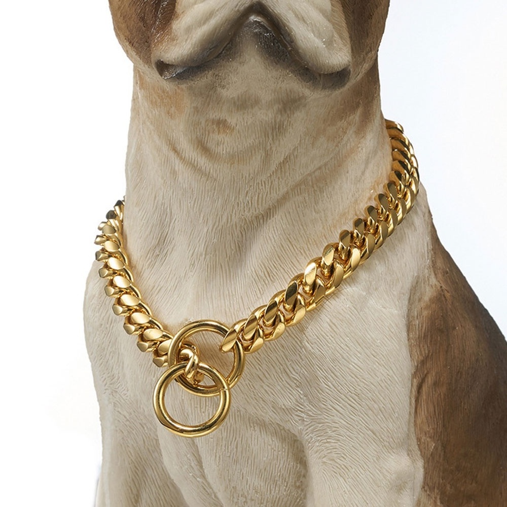 316L Stainless Steel Chain Dog Necklace Training Collar Golden Martingale Slip Collar