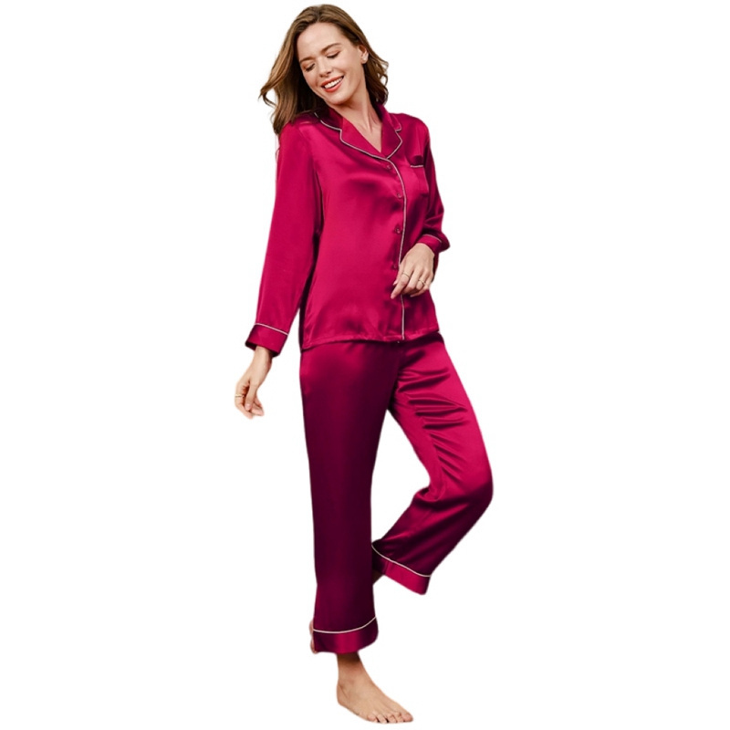 Fashion Breathable Silk Pajamas 100% Silk Shirt and Pants Long Sleeve Customized Sexy Silk Sleepwear