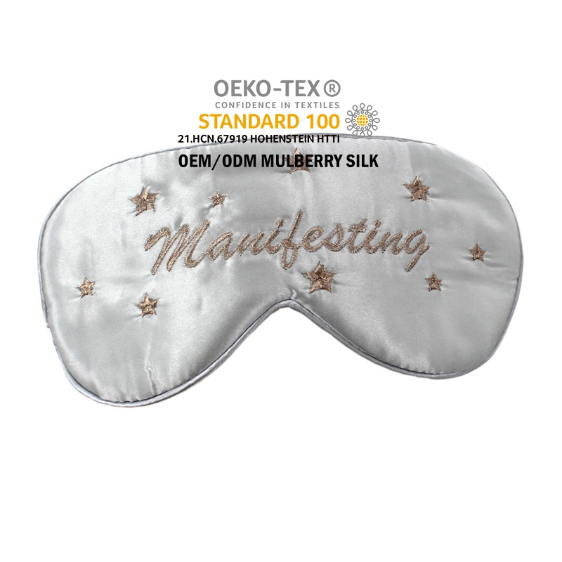 Personalised Logo Mulberry Silk Eye Mask 22mm Adjustable Band Sleep White Silk Eyemask