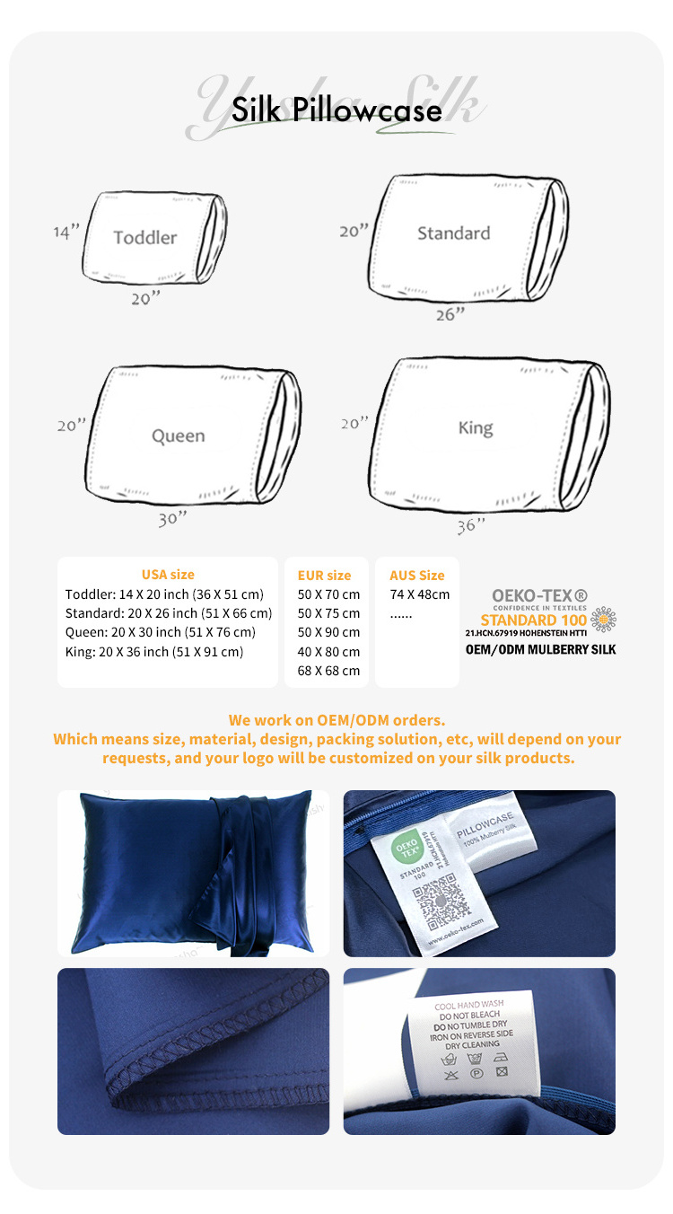 Custom OEKO TEX100 Wholesale Mulberry Pure Silk Pillowcase Set Gift 16 19 22mmMulbery Silk Pillow Case 100% Pure