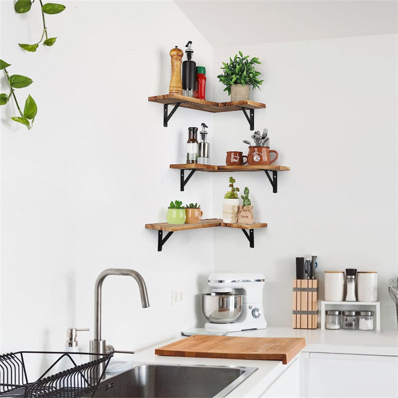 Fashion Metal Iron Floating corner shelf wall mount bamboo shower corner shelf bathroom wall rack shelf