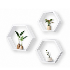 Set of 3 White Honeycomb Wood Hexagon Shelves Custom Display Wall Shelf  living room kitchen wall Shelf