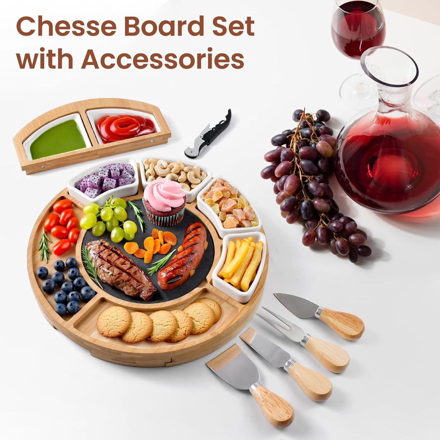 Bamboo cheese platter Wood slate cheese board cheese and charcuterie board with handle hang able