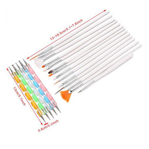 20PCS Nail Salon Suppliers French Brush On Nail Glue Liner with Double End Dotting Painting Decoration Tools Set