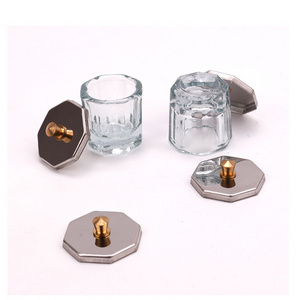 Nail art crystal glass powder liquid nail cup crystal glass cup for Acrylic Powder Liquid with stainless steel cover