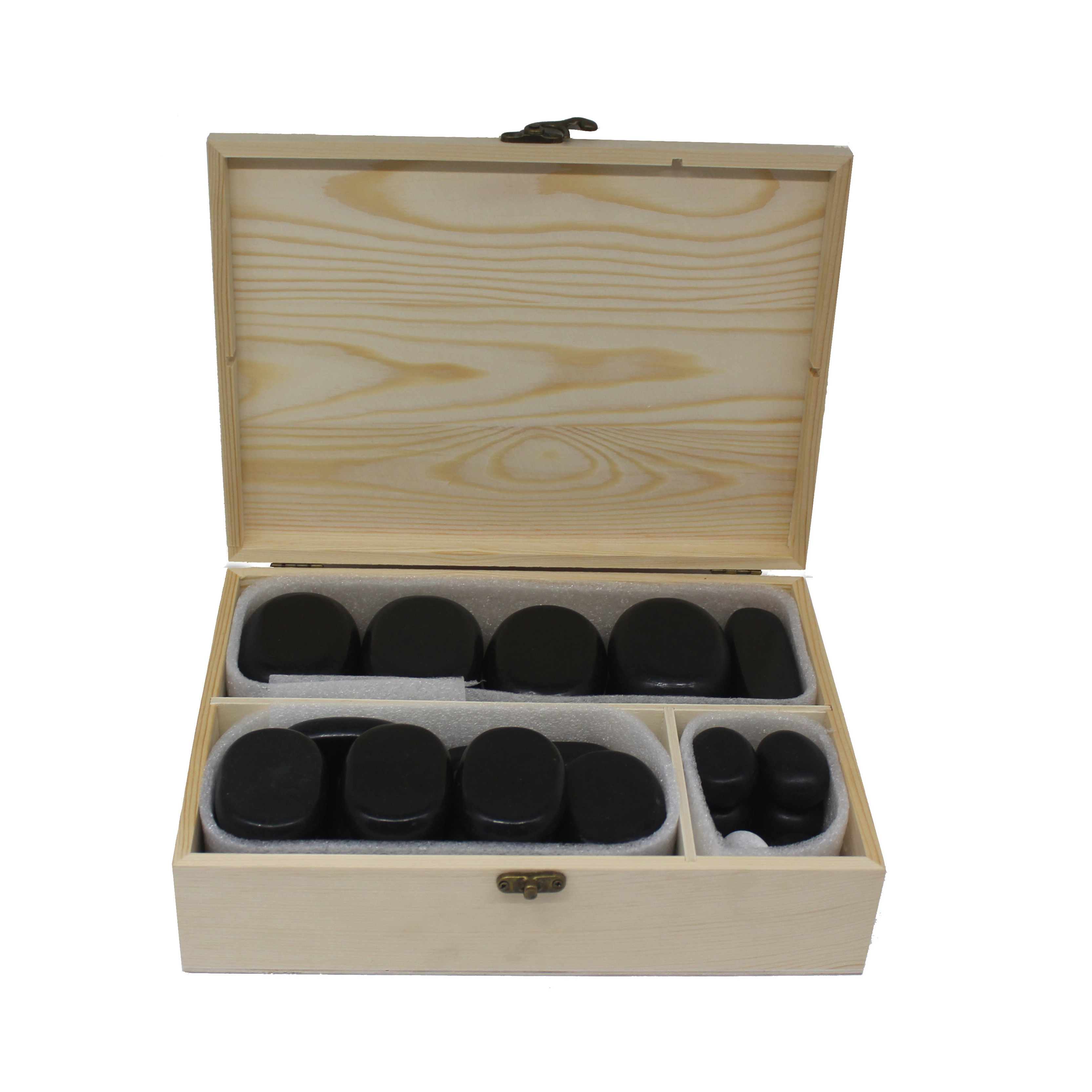 Hot Selling Wooden Box Black Natural Basalt Massage Stone Set 40pcs Hot Massage Stone with Warmer