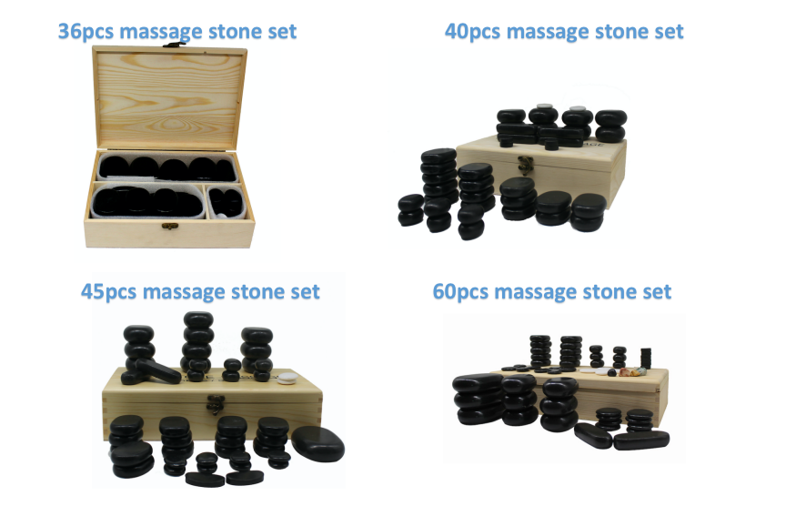 Hot Selling Wooden Box Black Natural Basalt Massage Stone Set 40pcs Hot Massage Stone with Warmer