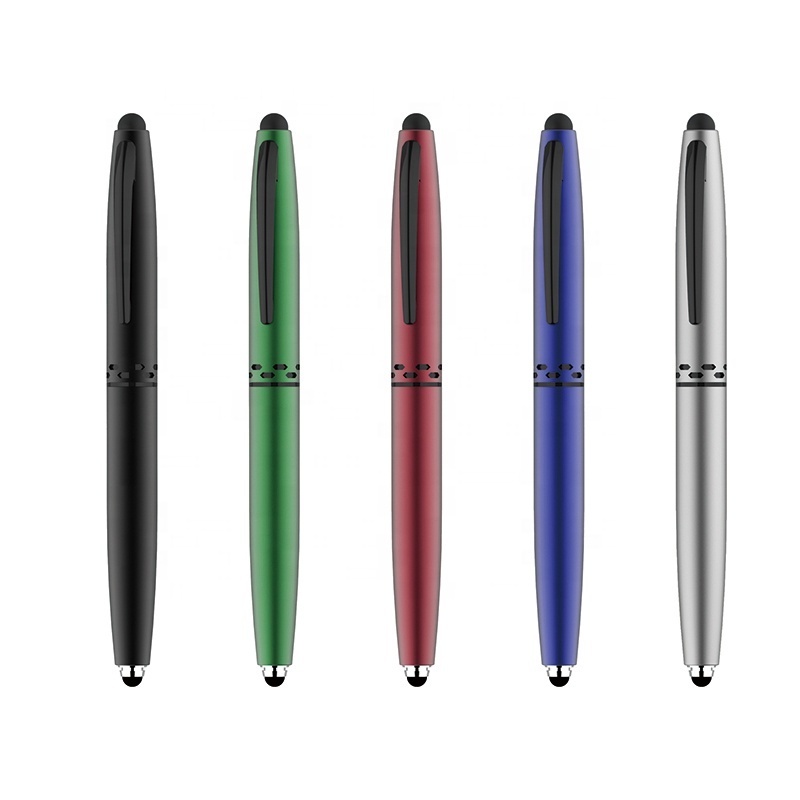 Aluminum ningbo stationery stylus light stylus pen with LED  light and  ballpen with custom logo