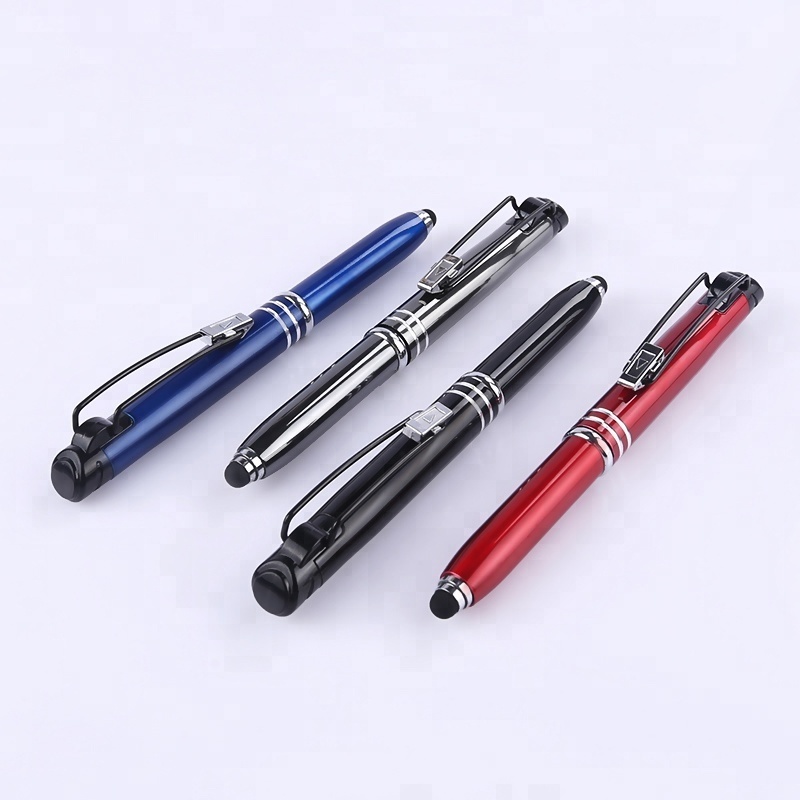 Aluminium metal pen with logo Promotional led light Touch stylus