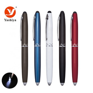 Aluminum ningbo stationery stylus light stylus pen with LED  light and  ballpen with custom logo