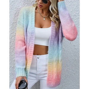 women's Ombre Cable Knit Duster Cardigan Twist women spring and fall loose medium-length sweater