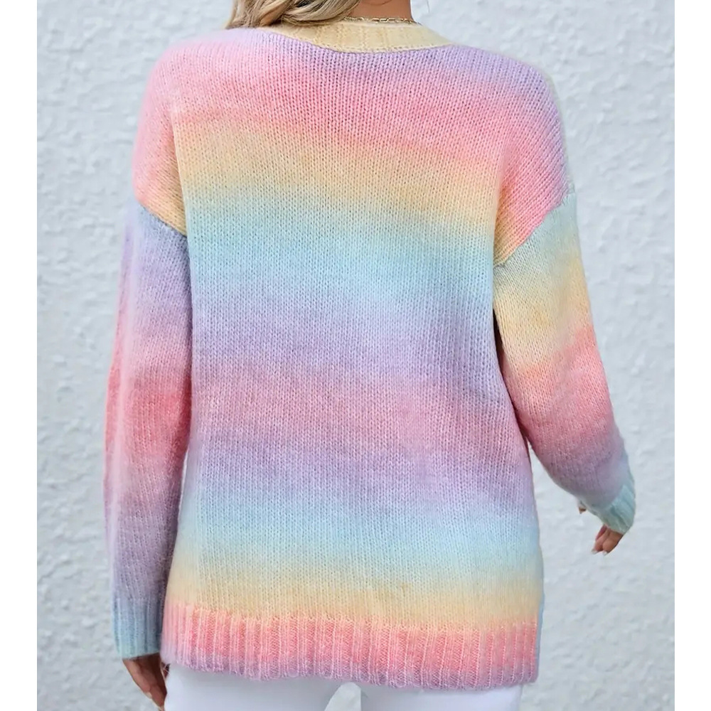 women's Ombre Cable Knit Duster Cardigan Twist women spring and fall loose medium-length sweater