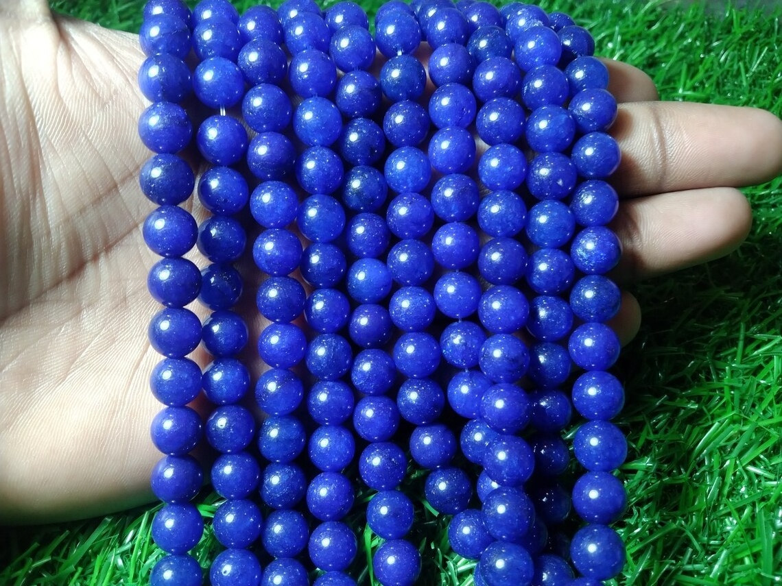 Factory Price Natural Blue Jade Stone Round 8mm Beads Line For Making Jewellery (48 Beads line)