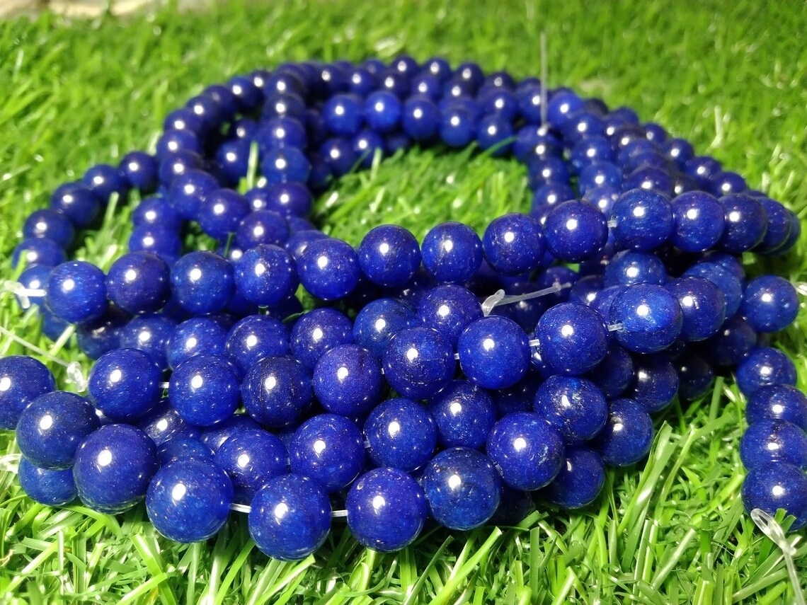 Factory Price Natural Blue Jade Stone Round 8mm Beads Line For Making Jewellery (48 Beads line)