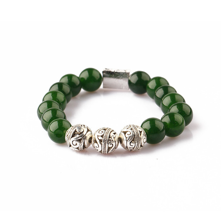 Luxury Custom Logo Jewelry Natural Green Jade Gemstone Beads With Stainless Steel Beads Charm Bracelet